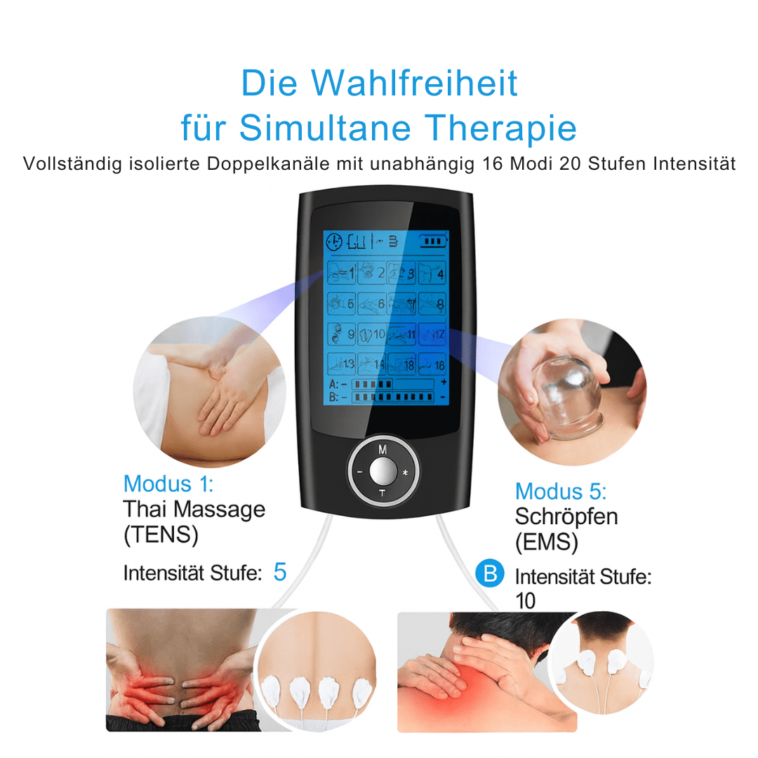 EMS TENS Therapiegerät mit Display – Elektrisches Muskelstimulationsgerät mit 16 Modi für Massage, Schmerzlinderung & Regeneration - Lumavie