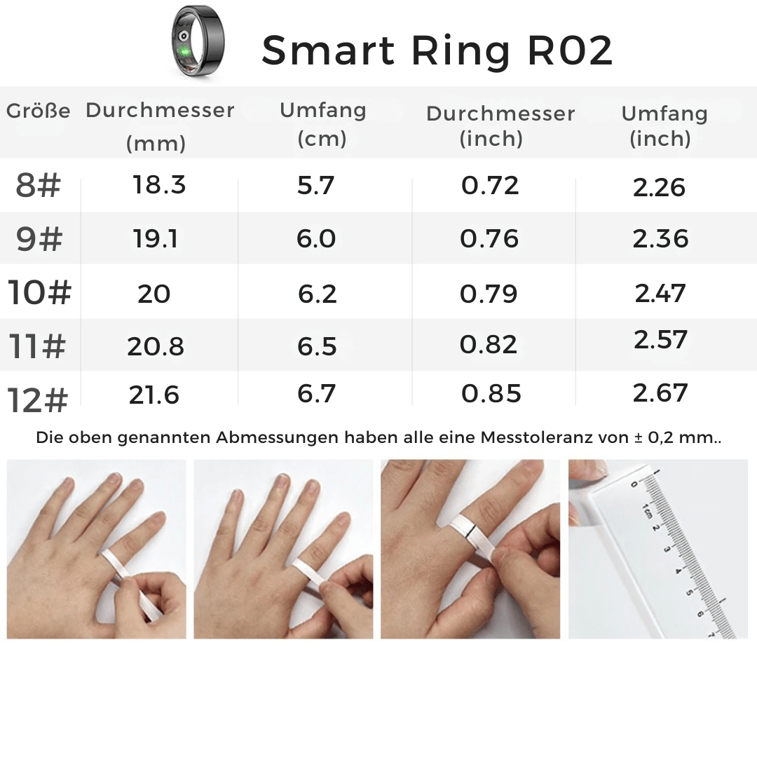 Smart Ring R02 – Hochmoderner Gesundheits - Tracker im Ringformat mit Schlaf - & Herzfrequenzüberwachung für Männer & Frauen - Lumavie