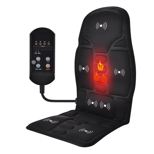 Beheizbare Massageauflage für Sitz und Rücken – Mobil einsetzbares Massagegerät mit Wärmefunktion für Auto, Büro & Zuhause zur Stressreduktion - Lumavie